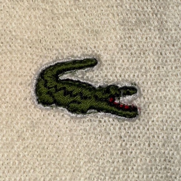 VTG IZOD Lacoste Cardigan Sweater Cream V Neck Button‎ Up Acrylic Mens Sz M - Picture 9 of 10